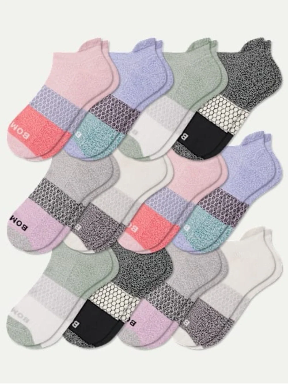 Bombas Women's No-Show Sock Variety Pack - Pink, Blue, Green, Gray, Black, White